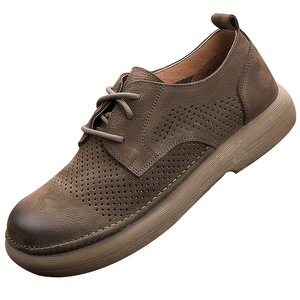 Chaussures décontractées pour hommes en cuir véritable, bout rond, à lacets, respirantes, style marche - Product Image 4