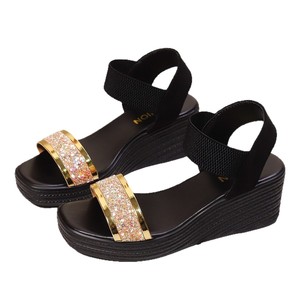 Nouvelles sandales compensées élastiques à paillettes pour femmes, style européen et américain, à plateforme et semelle épaisse, pour l'été - Product Image 5