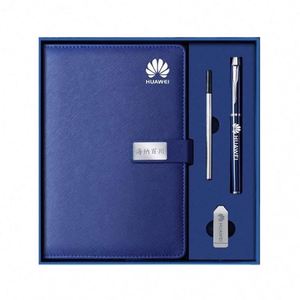 Articles cadeaux de luxe promotionnels en gros, carnet A5 en cuir, journal personnalisé, agenda de bureau, ensemble cadeau d'entreprise avec stylo - Product Image 1