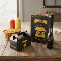 Boîtes d'emballage alimentaire pour hamburgers, hot-dogs, poulet frit, déjeuner à emporter, en papier kraft, écologiques, avec logo personnalisé imprimé