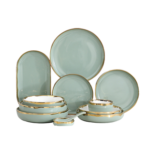 Nordic Purple Luxury Gold Rimmed <b>Ceramic</b> Dinner Plate <b>Set</b> Restaurant Quality Porcelain Tableware Including Bowls for Kitchen Use - Product Image 1