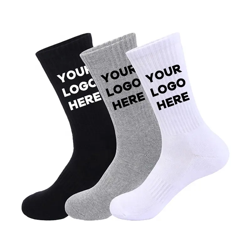 Wholesale High Quality Custom Logo Outdoor Sport White Socks Men Black Letter Running Custom Basketball Socks