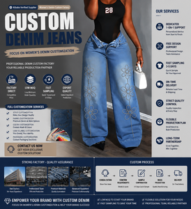 Jeans vintage pour femmes, jeans en denim à jambes larges, broderie, tendance, mode, avec fonction stretch, jeans extra larges pour femmes - Product Image 1
