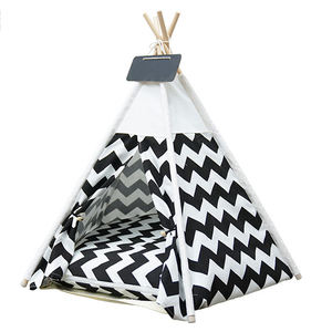 Tente <span class=keywords><strong>Tipi</strong></span> pour Animaux de Compagnie en Gros, Motif Rayé, Amovible et Lavable, Tente pour Chats/Chiens avec Coussin - Product Image 1