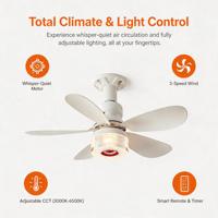 Ventilateur de plafond à 5 pales avec lumière RGB, lampe d'ambiance, 3 vitesses réglables, montage mural, télécommande, ventilateur de plafond avec lumière