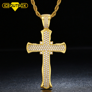 Ciondolo con strass di zirconi cubici in <span class=keywords><strong>oro</strong></span> placcato ottone gioielli Hip Hop moda uomo Cross Design collana maschile - Product Image 6