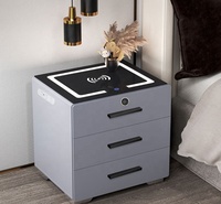 Haut en verre trempé intelligent, trois tiroirs de rangement, commande tactile, haut-parleurs BT, chargeur sans fil, Table de chevet, veilleuse à Induction
