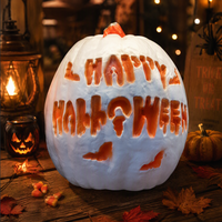 Lampu Lentera Labu Putih Halloween, Lampu LED Hiasan Huruf Happy Halloween, Ukiran Kelelawar, Perlengkapan Pesta, Hadiah