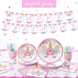 Servilletas de unicornio mágicas para decoración, platos de unicornio para niños, juego de tema, suministros para fiesta de cumpleaños