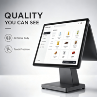 Système de point de vente (PDV) tout-en-un moderne avec écran tactile de 15 pouces, base métallique ultra-fine, pour supermarché, cantine