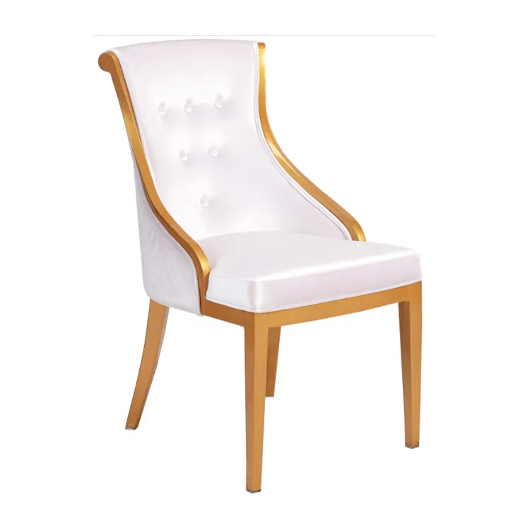 Tissu tapissé blanc dinant la chaise de Wingback de chaises avec des jambes en métal d'or