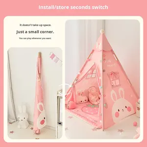 Tente <span class=keywords><strong>tipi</strong></span> pour enfants en toile de coton respectueuse de l'environnement avec étoiles lumineuses monocouche quatre saisons étui de transport - Product Image 4