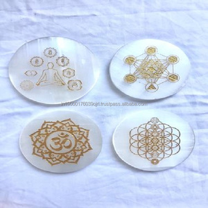 Cristaux de pierres d'agate naturelle Pierre de sélénite Agate de guérison Sélénite graver Plaque de chargement en sélénite naturelle Dessous de verre - Product Image 2