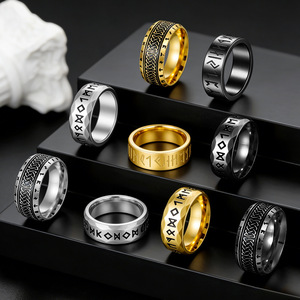Bagues Vintage en Acier Inoxydable avec <span class=keywords><strong>Runes</strong></span> Nordiques Vikings pour Femme et Homme, Style Punk Simple, Bijoux Créatifs pour Ami, Motard, Cadeau, Vente en Gros - Product Image 1