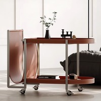 Table d'appoint de canapé moderne haut de gamme en cuir et acier inoxydable, style luxe léger, pour salon et balcon, chariot mobile avec étagère verrouillable