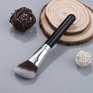 Black Handle Kabuki Contour Brush Angled Head Dense Synthetic Hair Wooden Face Brush For Contour Custom Logo Wholesale
