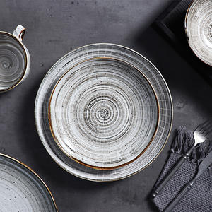 Assiettes de restaurant Michell grises ensemble d'assiettes à dîner en porcelaine vaisselle européenne rubans plats assiettes en céramique restaurants vaisselle - Product Image 1