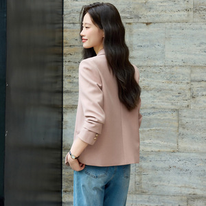 Women's Black Short Blazer Solid Color Polyester Anti-Wrinkle Casual Suit Jacket For Petite Women - Product Image 4