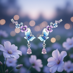 ต่างหูรูปดอกไม้สุดโรแมนติกสำหรับผู้หญิง ประดับด้วยหินอเมทิสต์แบบหนีบ งานจิวเวลรี่สำหรับงานปาร์ตี้ ต่างหูแบบหนีบดีไซน์สีสันสดใส - Product Image 2