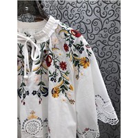 Top qualité nouveau Designer Blouse chemise 2025 automne femmes manches chauve-souris luxueux broderie Floral ample blanc bleu Blouses