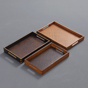 Bandeja rectangular de bambú tejida con asa para servir, para guardar el juego de té, plato de comedor estilo chino - Product Image 1