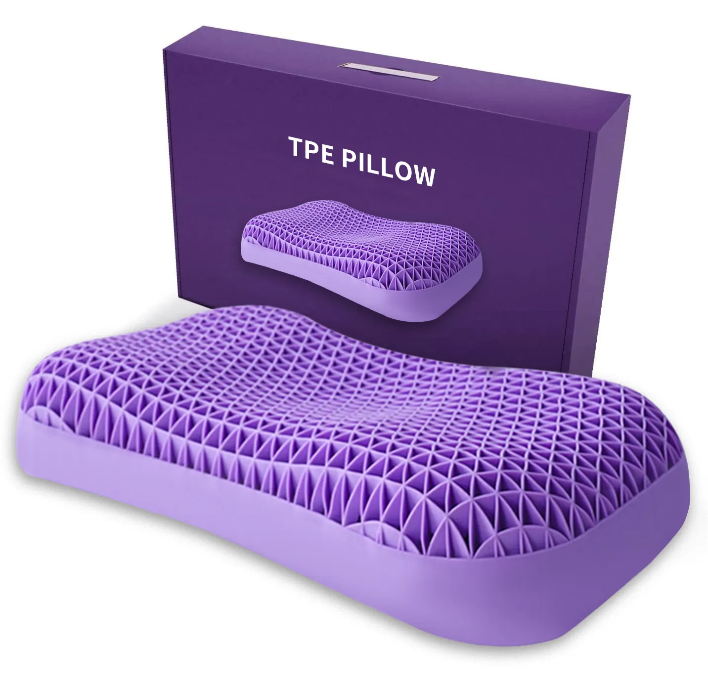 Professional Home Furniture Purple TPE Cooling Memory Massage Silicone Ergonomic Contour Neck Bed Pillows for Bedroom