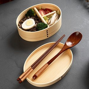 Fiambrera de madera japonesa Bento Box con separador interno, contenedor de comida de madera <span class=keywords><strong>Cryptomeria</strong></span>, caja de sushi de madera natural hecha a mano - Product Image 2
