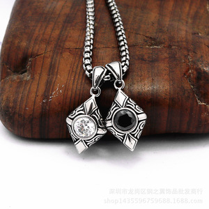 yunnique <b>Titanium</b> Steel Geometric Pendant Necklace With Black Stone For Men And Women Stainless Steel <b>Chain</b> Fashion Jewelry - Product Image 4