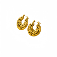 Boucles d'oreilles créoles en acier inoxydable plaqué or, motif léopard à pois noirs, forme en U, bijoux tendance pour femmes