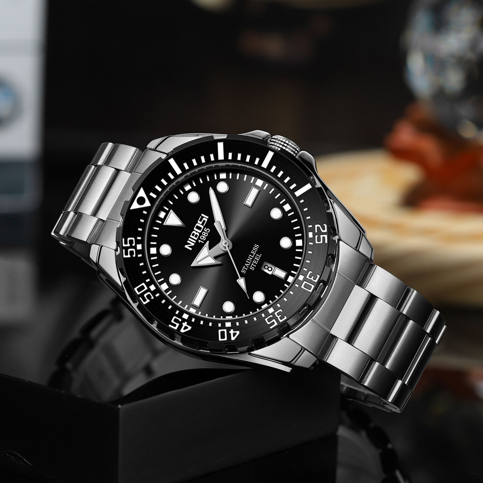 Nibosi 2616 Men Quartz Watch Big Dial Creative Mechanical Version Watch  Stainless Steel Band Waterproof Wristwatches