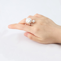 Bague en argent sterling 925 réglable avec perle de mer naturelle de 15-16 mm pour femme, bijoux de fiançailles DIY, accessoires sauvages