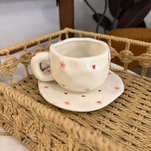 Ins mignon Girly pétri à la main tasse en céramique irrégulière créatif dessiné à la main tasse à café Logo personnalisé nordique Latte Cappuccino tasse - Product Image 2