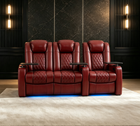 Canapé inclinable électrique moderne à trois places en cuir véritable et bois, zéro gravité, pour hôtel, villa, école, cinéma maison