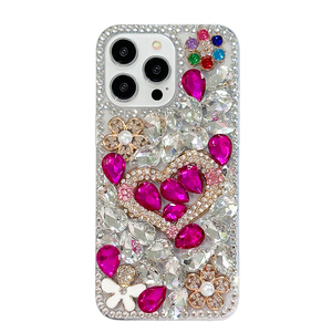 Funda de Teléfono de Lujo con Corazón 3D Colorido, con Perlas y Diamantes, para iPhone 17 16 Pro Max, Transparente con Brillantina - Product Image 3