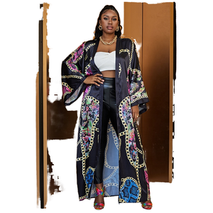 Chaqueta tipo cárdigan holgada informal de moda con estampado floral de seda sintética tejida de talla grande para mujer - Product Image 1