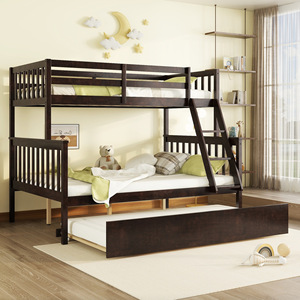 Dark Solid Wood Children's Bunk Bed With <b>Storage</b> <b>Drawer</b> For Bedroom Kids' Beds - Product Image 2