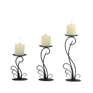 Ensemble de 3 bougeoirs décoratifs en fer forgé noir faits à la main de haute qualité pour centre de table de mariage ou de maison - Product Image 2