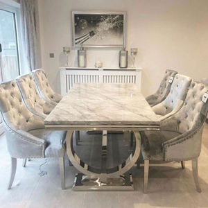 <span class=keywords><strong>Table</strong></span> de salle à manger en marbre italien minimaliste de <span class=keywords><strong>haute</strong></span> qualité pour <span class=keywords><strong>6</strong></span> à 8 <span class=keywords><strong>personnes</strong></span>, avec structure en métal argenté, vente en gros - Product Image 2