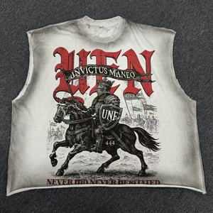 Camiseta sin mangas para hombre, de algodón orgánico de alta calidad, estilo oversize, corta, con efecto desgastado y lavado ácido, con gráfico, estilo streetwear. - Product Image 1