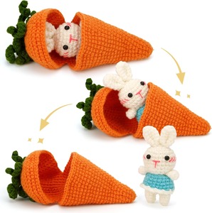 Kit de crochet pour adultes, animaux en peluche lapin carotte orange, avec vidéo étape par étape, kit de tricot pour animaux en peluche, cadeau pour enfants - Product Image 4