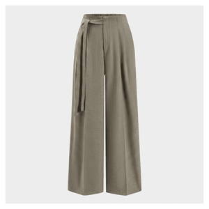 Pantalon d'été pour femme à taille haute, coupe ample, jambe large, en satin à rayures, style minimaliste, taille élastique avec ceinture, longueur complète - Product Image 1