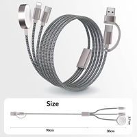 Chargeur de montre portable 2-en-3 multi-ports USB + Type-C tressé compatible avec le câble de charge magnétique pour IWatch