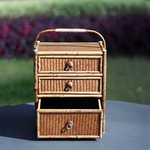 Bamboo Tea Cabinet With <b>Drawers</b> 21x14x8cm Portable <b>Storage</b> Organizer For Living Room Standing Type - Product Image 2