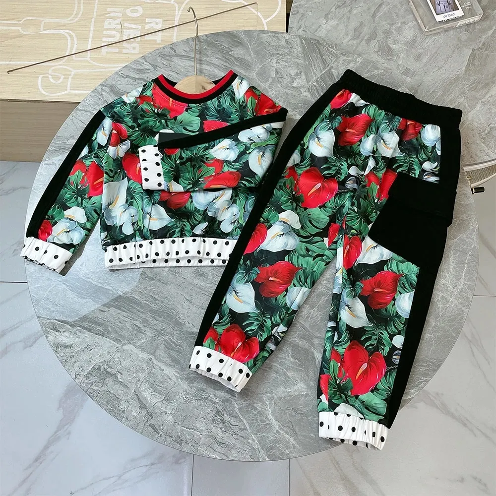 High end girls' leisure suit 2022 new children's autumn clothing two-piece flower pattern children's boutique clothing