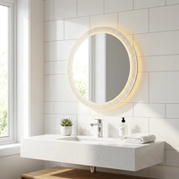 Miroir de salle de bain LED rond à prix d'usine, cadre rayé en acrylique, interrupteur tactile, rétroéclairé, mural, pour maquillage – Offre Spéciale