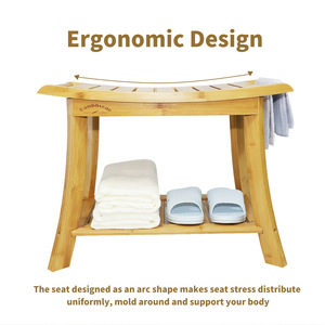 Bambuseae <b>Bamboo</b> Bathroom <b>Stool</b> With Storage Shelf 17x23.4 Inches European Style - Product Image 3