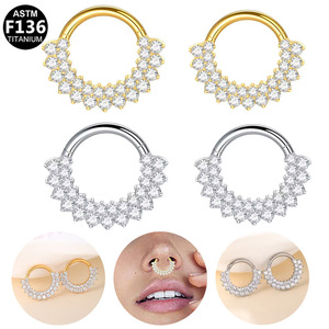 Anneaux de nez en titane G23 avec design couronne en zircon pour bijoux de piercing au nez ASTM F136 - Product Image 3