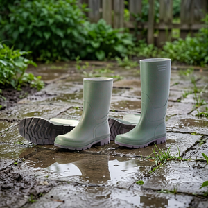 Zapatos de Lluvia para Mujer TTAKE, PVC Verde, Suela Negra, Impermeables, Ligeros, Antideslizantes, Térmicos, de Moda, Caña Alta, para Verano - Product Image 3