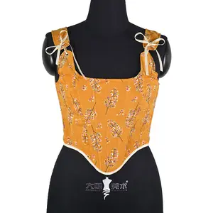 黄色橙色带骨系带性感紧身胸衣和紧身胸衣背心适合女性时尚