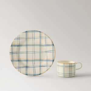 Juego de Platos de Estilo Nórdico, Vajilla Artesanal con Diseño a Cuadros, Plato Redondo para el Hogar, Plato de Cerámica Personalizado para Bodas - Product Image 1